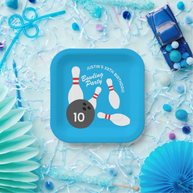 Bowling Birthday party theme square paper plates (Party)