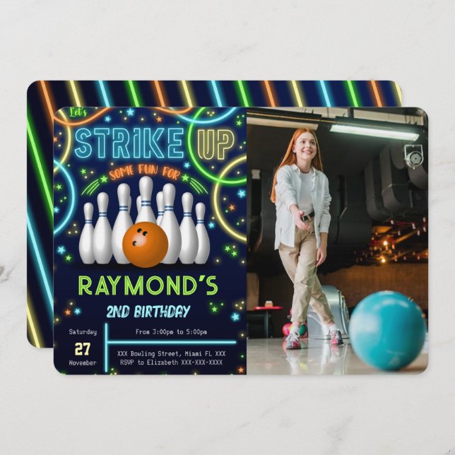 Bowling Birthday Photo Invitation (Front/Back)