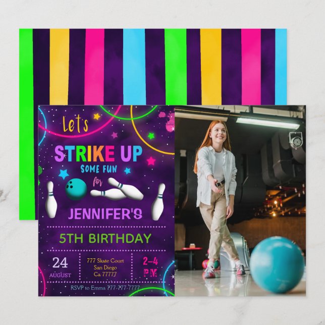 Bowling Birthday Photo Invitation (Front/Back)
