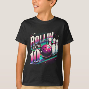 Bowling Birthday Rollin Into 10 Party 10th Bday Re T-Shirt