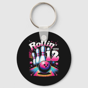 Bowling Birthday Rollin Into 12 Party 12th Bday Re Key Ring