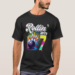 Bowling Birthday Rollin Into 7 Party 7th Birthday T-Shirt