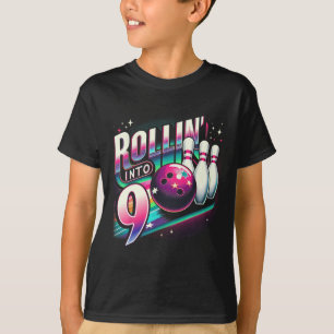 Bowling Birthday Rollin Into 9 Party 9th Birthday T-Shirt