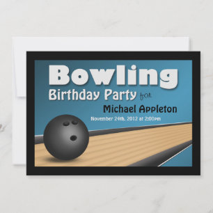 Bowling - Blue Birthday Party Invitations