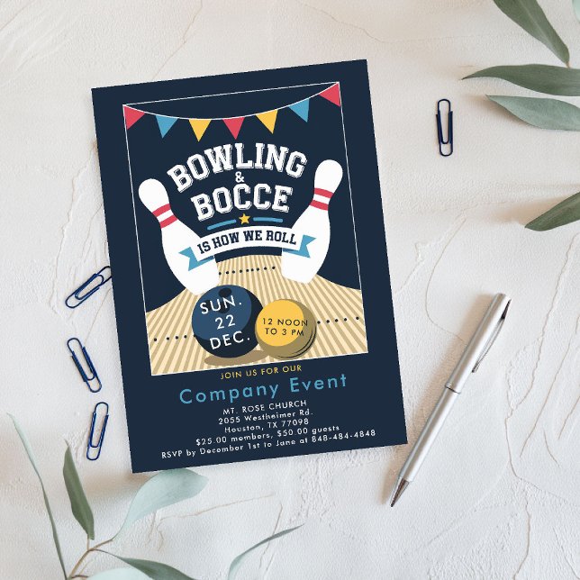 Bowling Bocce Team Building Church Event Company Invitation (bowling bocce invitation sports themed company team building church event modern classy)
