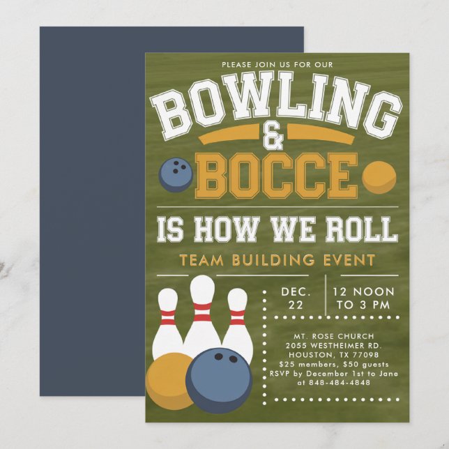 Bowling Bocce Team Community Church Business  Invitation (Front/Back)