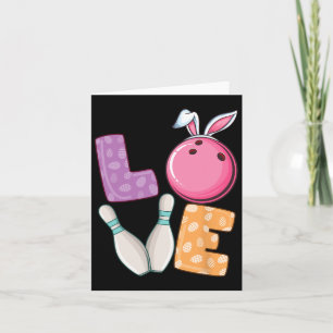 Bowling Byll And Pins Bunny Ears Egg Hunting Easte Card