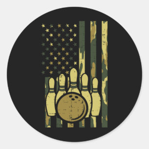 Bowling Camo American Flag Patriotic Bowler Women Classic Round Sticker