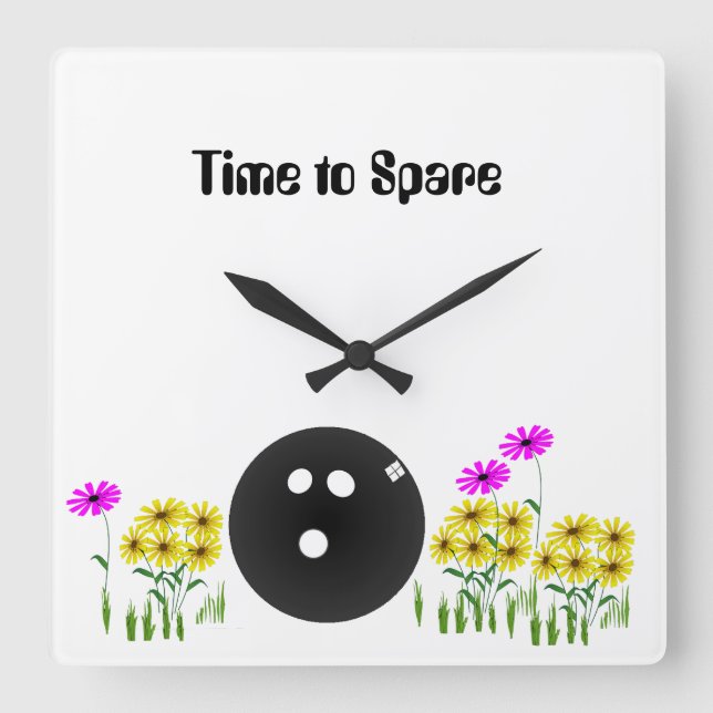 Bowling Cartoon Square Wall Clock (Front)
