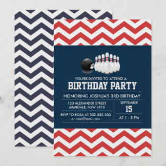 Bowling chevron sport birthday boy invitation