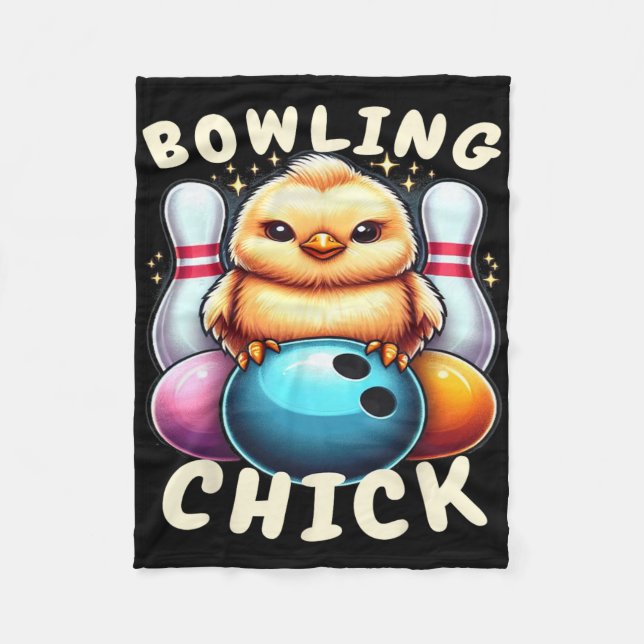 Bowling Chick-en Ten Pin Funny Women's Bowling  Fleece Blanket (Front)