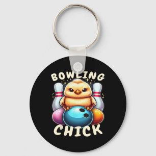 Bowling Chick-en Ten Pin Funny Women's Bowling  Key Ring
