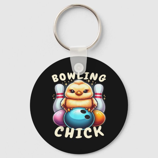 Bowling Chick-en Ten Pin Funny Women's Bowling  Key Ring (Front)