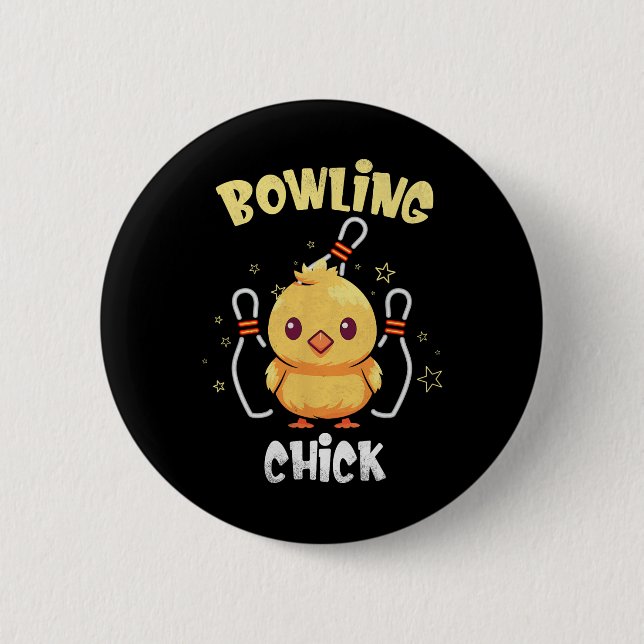Bowling Chick Funny Chicken Athlete Bowler Men Wom 6 Cm Round Badge (Front)