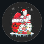 Bowling Christmas Bowling Santa Hat Christmas Ligh Classic Round Sticker<br><div class="desc">Bowling Christmas Bowling Santa Hat Christmas Lights</div>