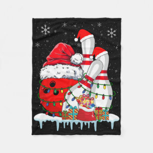 Bowling Christmas Bowling Santa Hat Christmas Ligh Fleece Blanket
