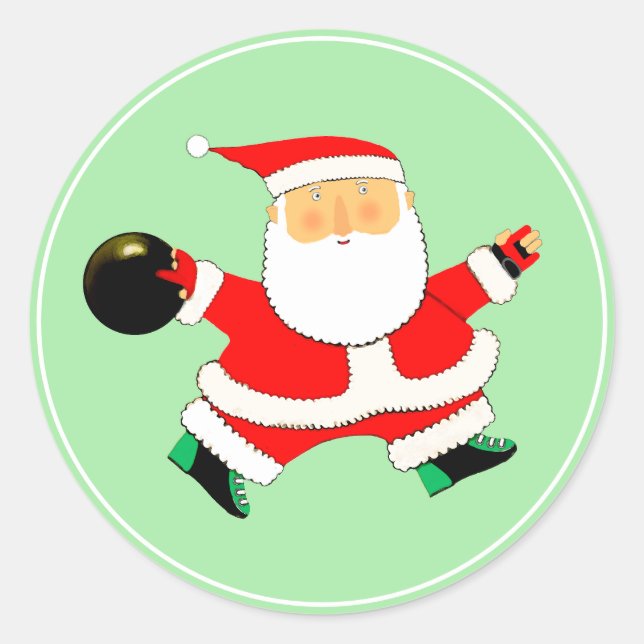 Bowling Christmas Holiday Classic Round Sticker (Front)