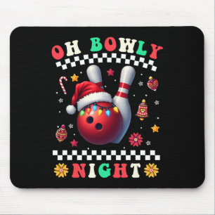 Bowling Christmas Oh Bowly Night Santa Hat Christm Mouse Mat