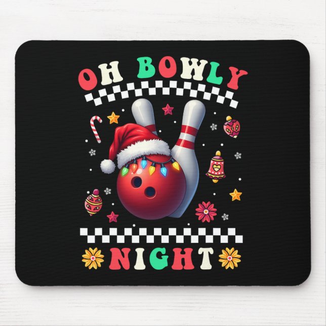 Bowling Christmas Oh Bowly Night Santa Hat Christm Mouse Mat (Front)