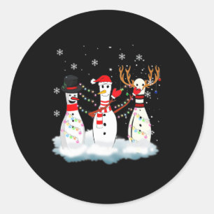Bowling Christmas Pajama Lights Reindeer Santa Fun Classic Round Sticker