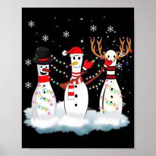 Bowling Christmas Pajama Lights Reindeer Santa Fun Poster