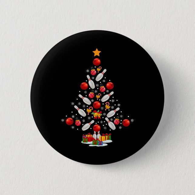 Bowling Christmas Tree Funny Bowling Lovers Novelt 6 Cm Round Badge (Front)