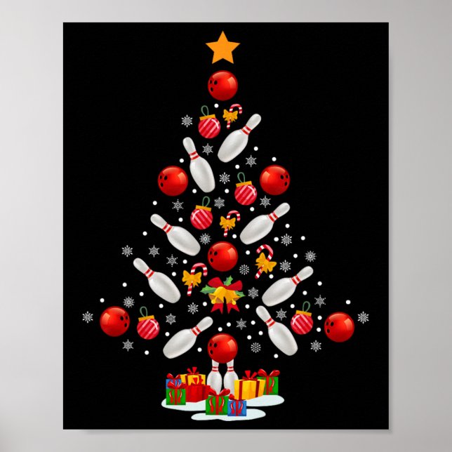 Bowling Christmas Tree Funny Bowling Lovers Novelt Poster (Front)