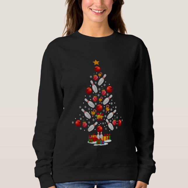 Bowling Christmas Tree Funny Bowling Lovers Novelt Sweatshirt (Front)