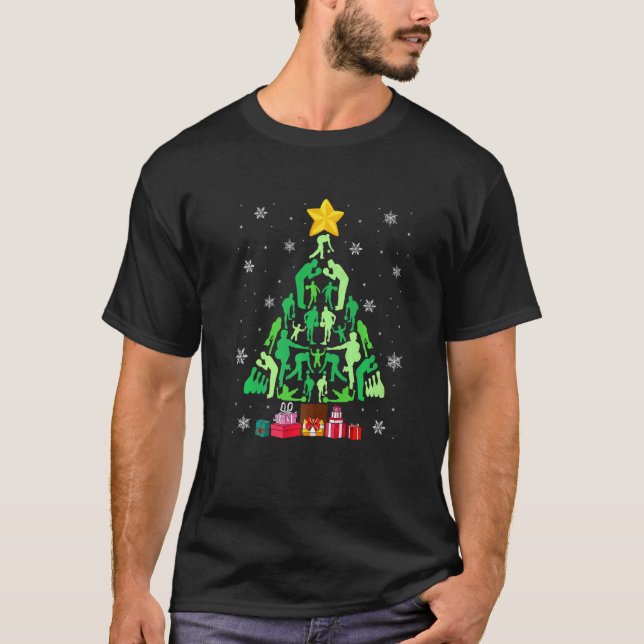 Bowling Christmas Tree Funny Sports Lover Xmas Paj T-Shirt (Front)