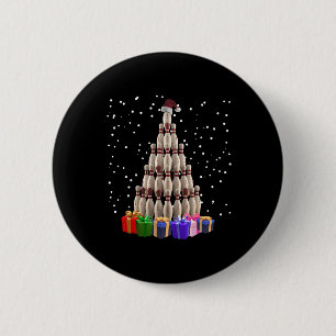 Bowling Christmas Tree Funny Xmas Matching Family 6 Cm Round Badge