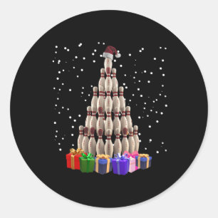 Bowling Christmas Tree Funny Xmas Matching Family  Classic Round Sticker