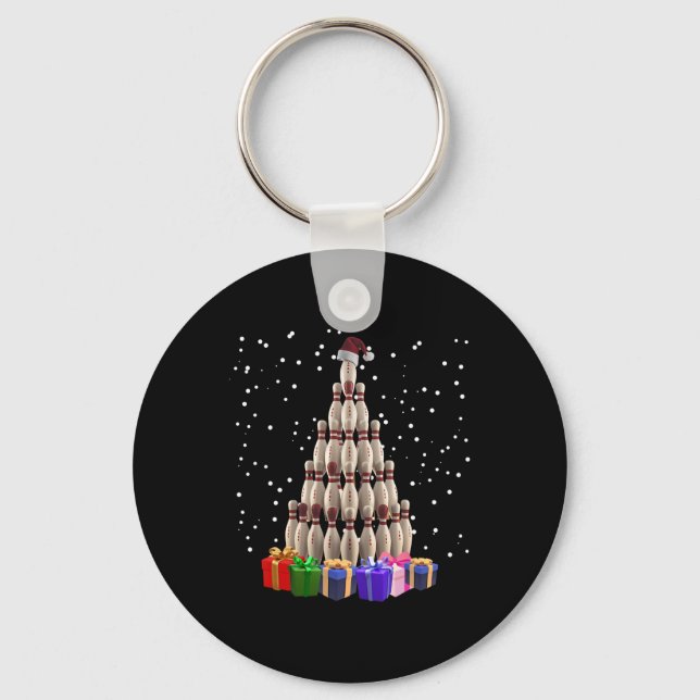 Bowling Christmas Tree Funny Xmas Matching Family  Key Ring (Front)