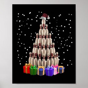 Bowling Christmas Tree Funny Xmas Matching Family Poster