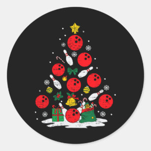 Bowling Christmas Tree Lights Xmas Bowler Sport Me Classic Round Sticker