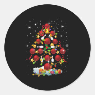 Bowling Christmas Tree Lights Xmas Fun Gifts Classic Round Sticker