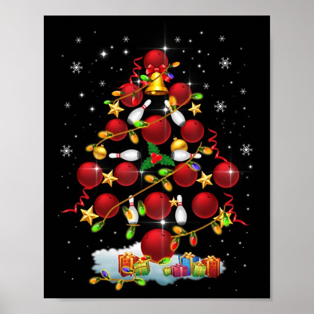 Bowling Christmas Tree Lights Xmas Fun Gifts Poster (Front)