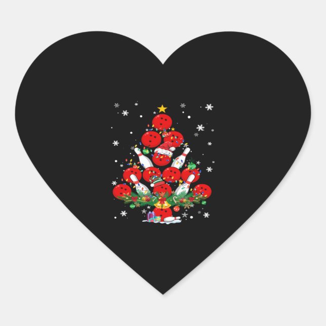 Bowling Christmas Tree Santa Pickleball Lights Heart Sticker (Front)