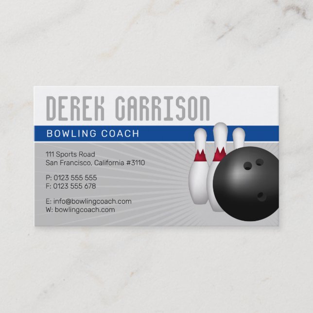 Bowling Coach | Perfect Sport Offer Deep Blue Business Card (Front)
