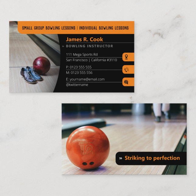 Bowling Coach | Photo Sport Black Business Card (Front/Back)