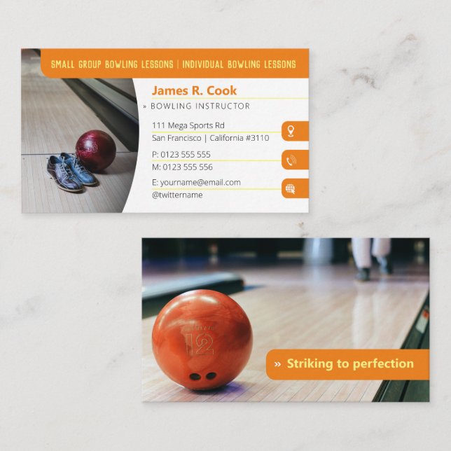 Bowling Coach | Photo Sport Orange Business Card (Front/Back)