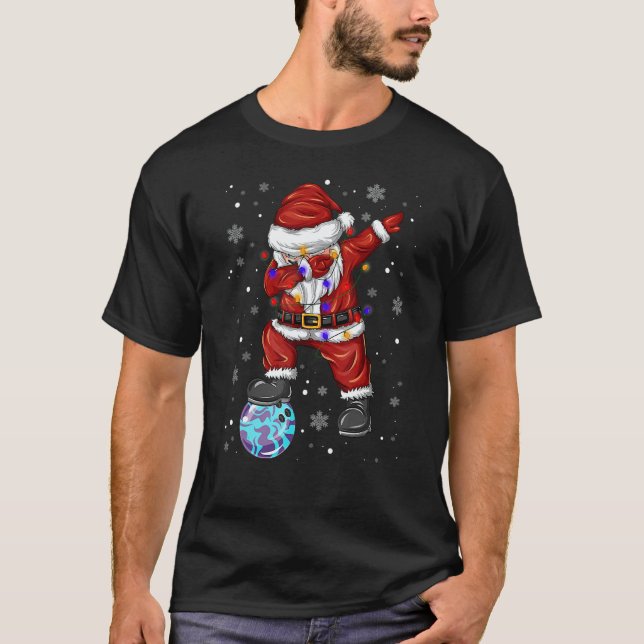 Bowling Dabbing Santa Claus Bowling Player Christm T-Shirt (Front)
