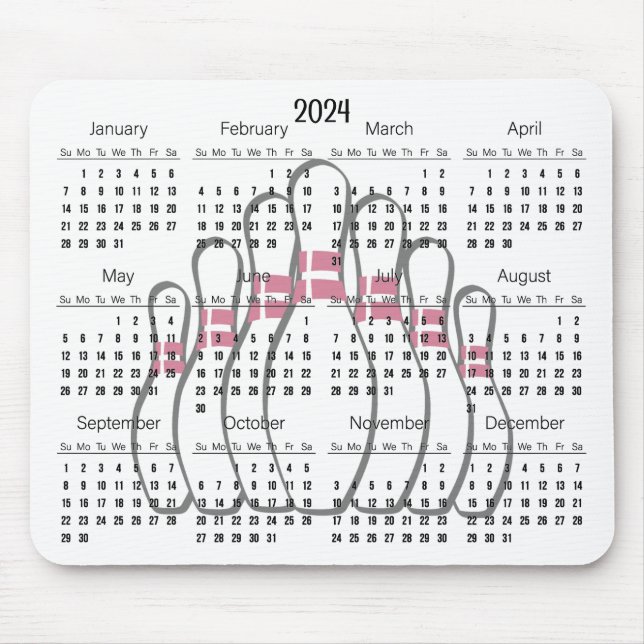 Bowling Design 2024 Calendar Mouse Pad (Front)
