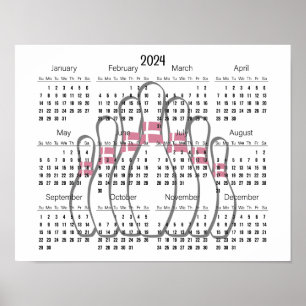 Bowling Design 2024 Calendar Poster 