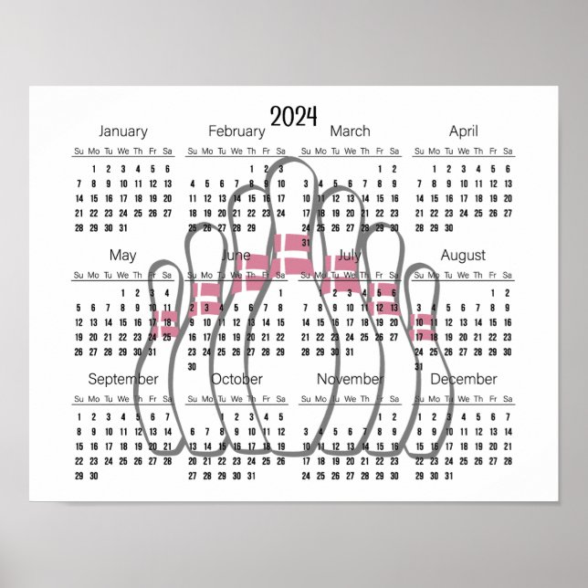 Bowling Design 2024 Calendar Poster  (Front)