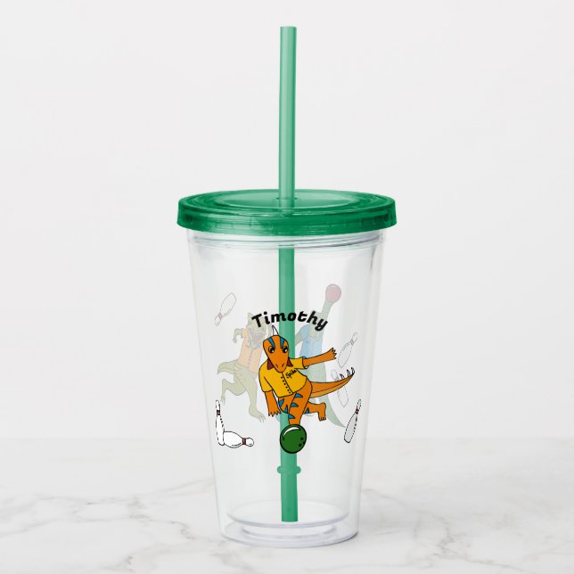 Bowling Dinosaurs Cartoons Personalised Bowlers Acrylic Tumbler (Front)
