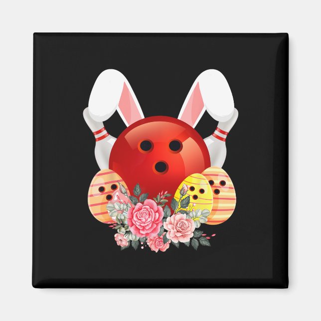 Bowling Easter Bunny Egg Rabbit Flowers Pascha Bow Magnet (Front)