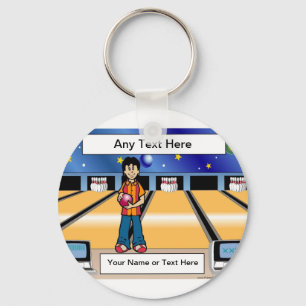 Bowling - Female Cartoon by PrintedPerfection.com Key Ring