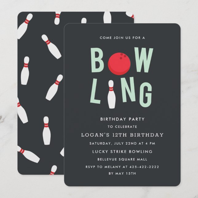 Bowling Fun Kid's birthday party Invitation (Front/Back)