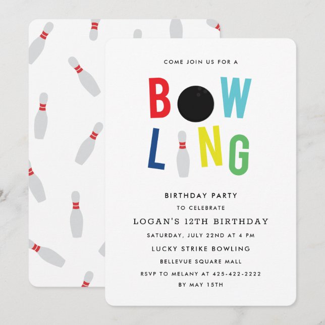Bowling Fun Kid's birthday party Invitation_Multi Invitation (Front/Back)