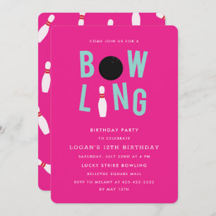 Bowling Fun Kid's birthday party Invitation_Pink Invitation